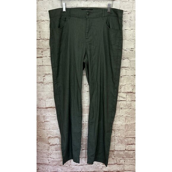 Liverpool Womens EMMA Pant Wide Leg Fennel Green Stretch Linen Blend Size 14/ 32 - Picture 1 of 7